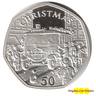 1987 Silver Proof Christmas 50p - THORNEYCROFT BUS
